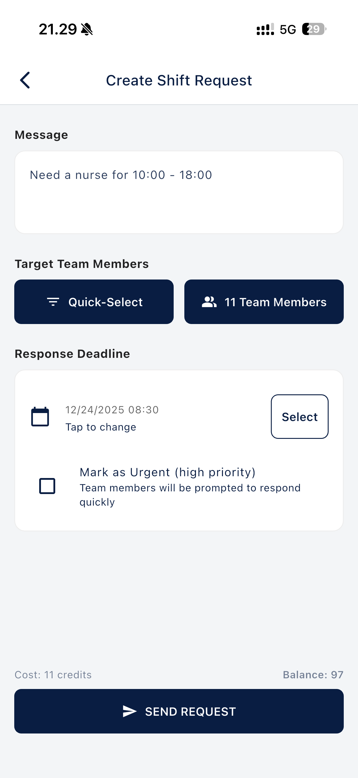 Step 1: create a shift request with details and recipients